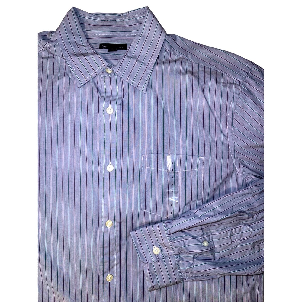 Gap Mens Long Sleeve Striped Button Up Shirt Blue Purple Green 100% Cotton L NEW